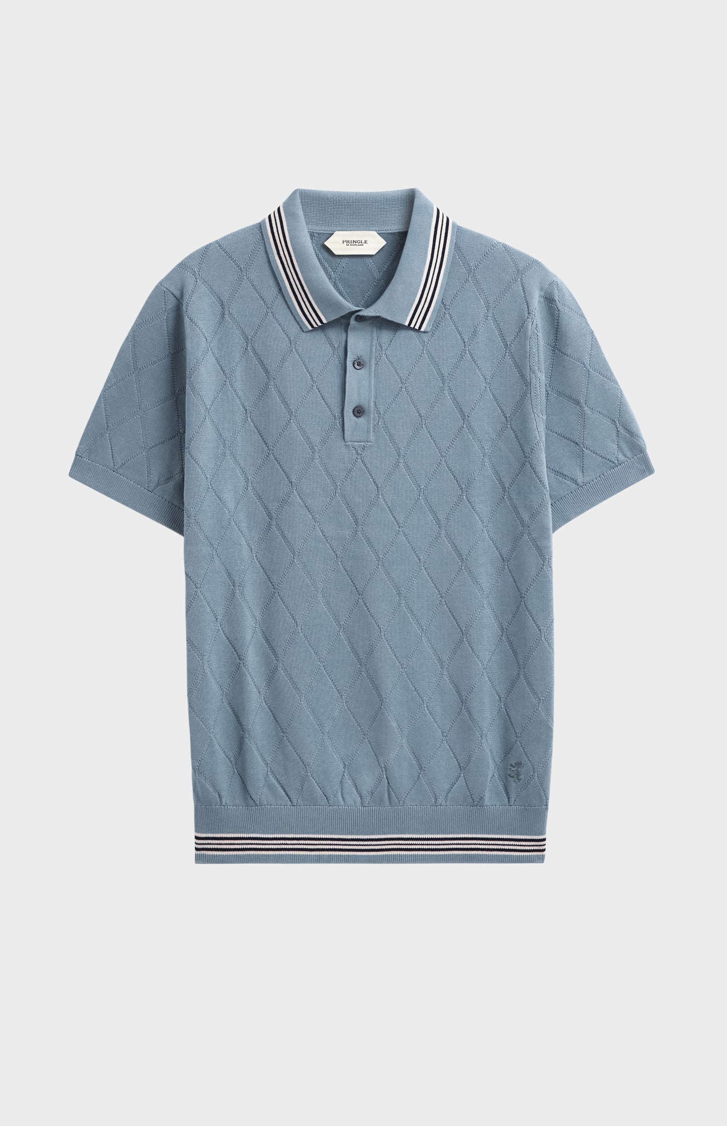 Men's Cotton And Silk Textured Argyle Polo Shirt In Light Blue