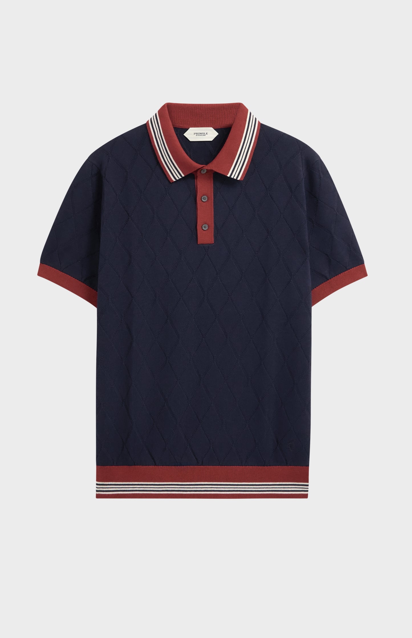 Men's Cotton And Silk Textured Argyle Polo Shirt In Navy