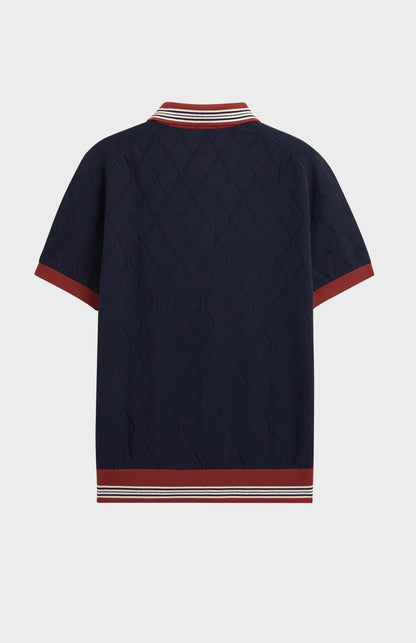 Men's Cotton And Silk Textured Argyle Polo Shirt In Navy