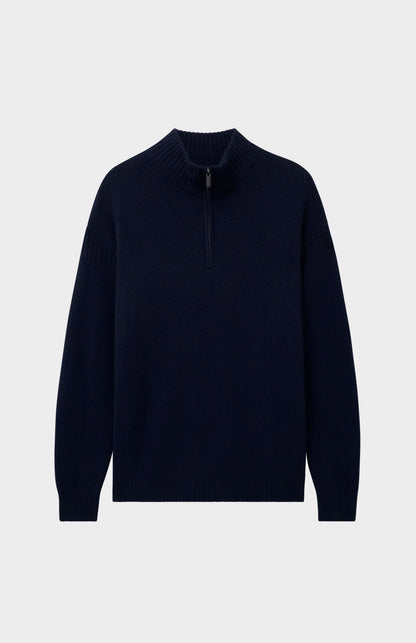 Pringle of Scotland Men's Zip Neck Cashmere Jumper In Navy Melange