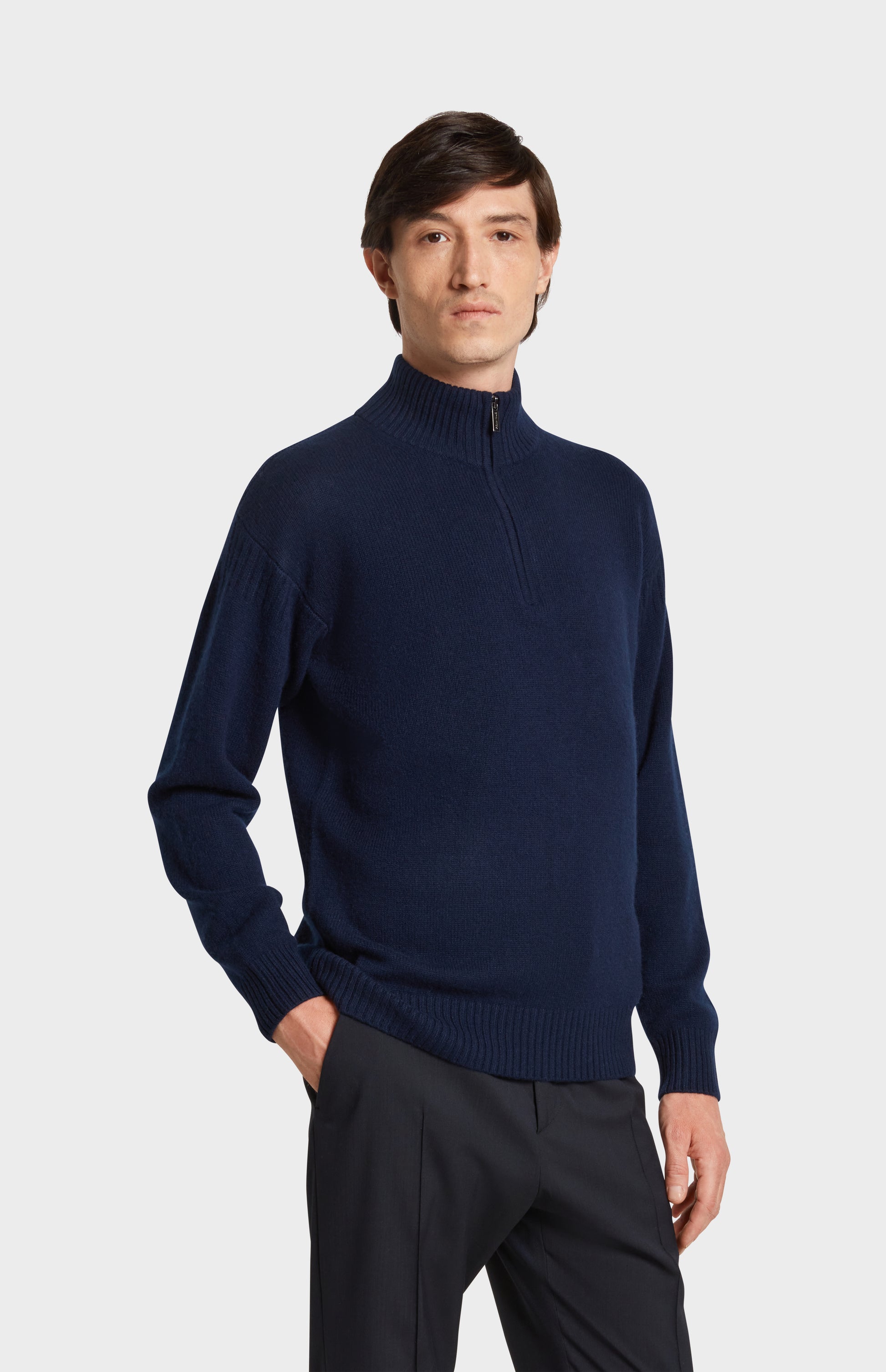 Pringle of Scotland Chunky Qtr Zip Cashmere Jumper in Navy Melange