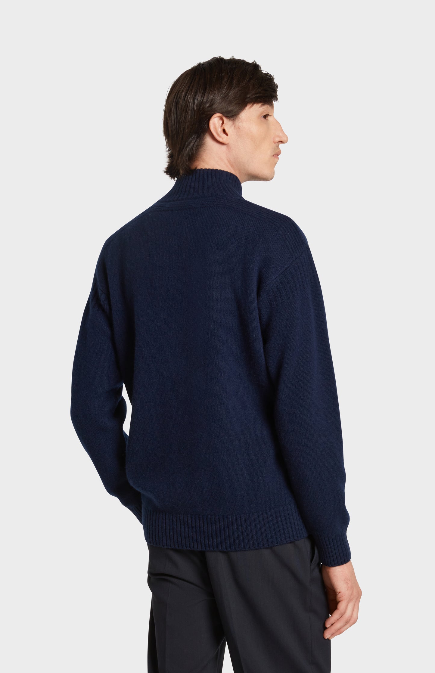 Back image of Pringle of Scotland Chunky Qtr Zip Cashmere Jumper in Navy Melange