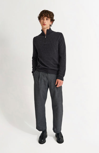 Pringle of Scotland Men's Quarter Zip Cashmere Jumper Classic In Charcoal on model full length