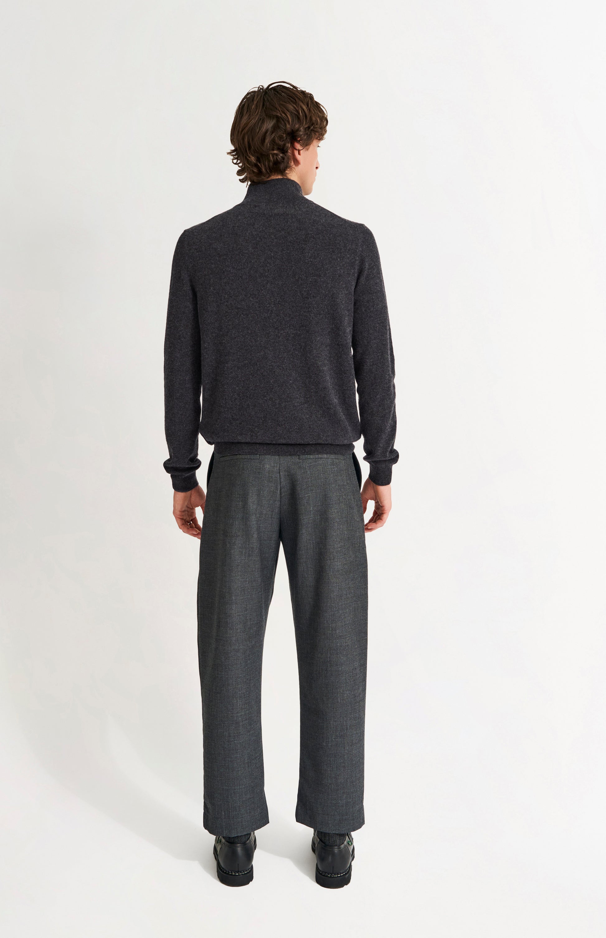 Pringle of Scotland Men's Quarter Zip Cashmere Jumper Classic In Charcoal rear view