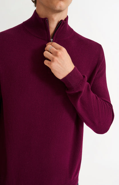 Pringle of Scotland Men's Quarter Zip Cashmere Jumper Classic In Burgundy zip detail