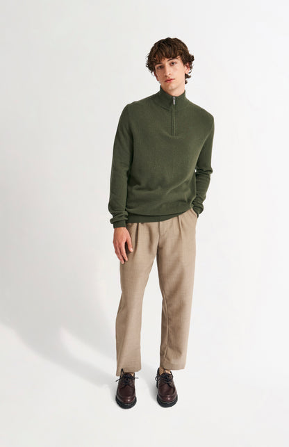 Pringle of Scotland Men's Quarter Zip Cashmere Jumper Classic In Evergreen on model full length