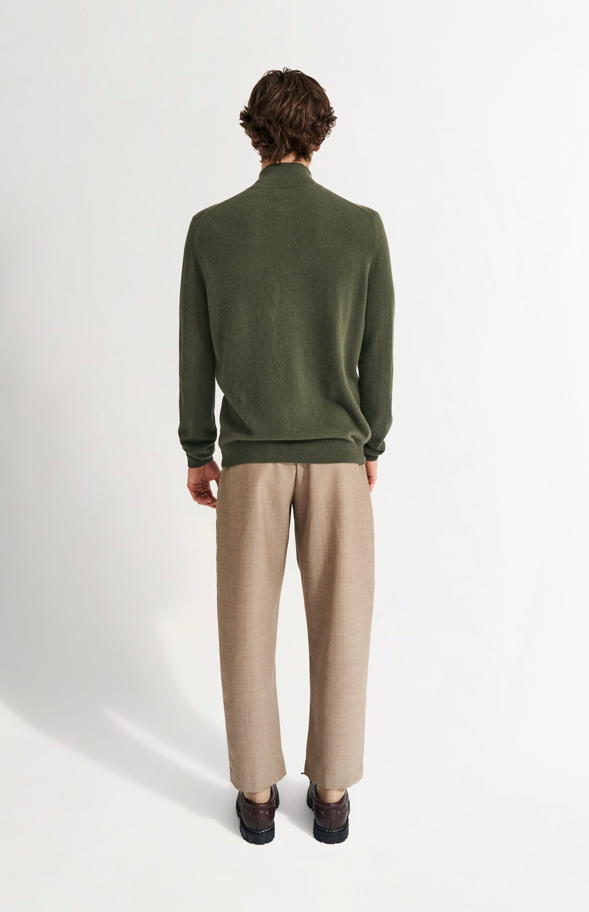 Pringle of Scotland Men's Quarter Zip Cashmere Jumper Classic In Evergreen rear view