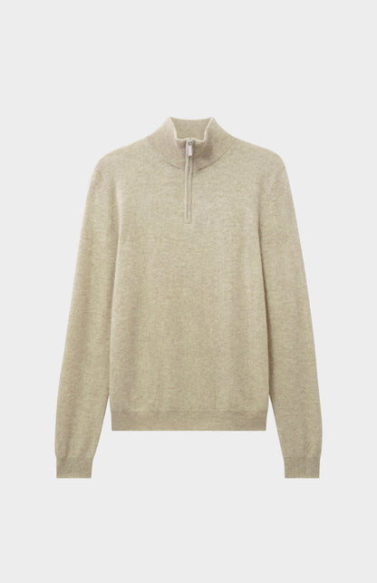 Pringle of Scotland Men's Quarter Zip Cashmere Jumper Classic In Oatmeal