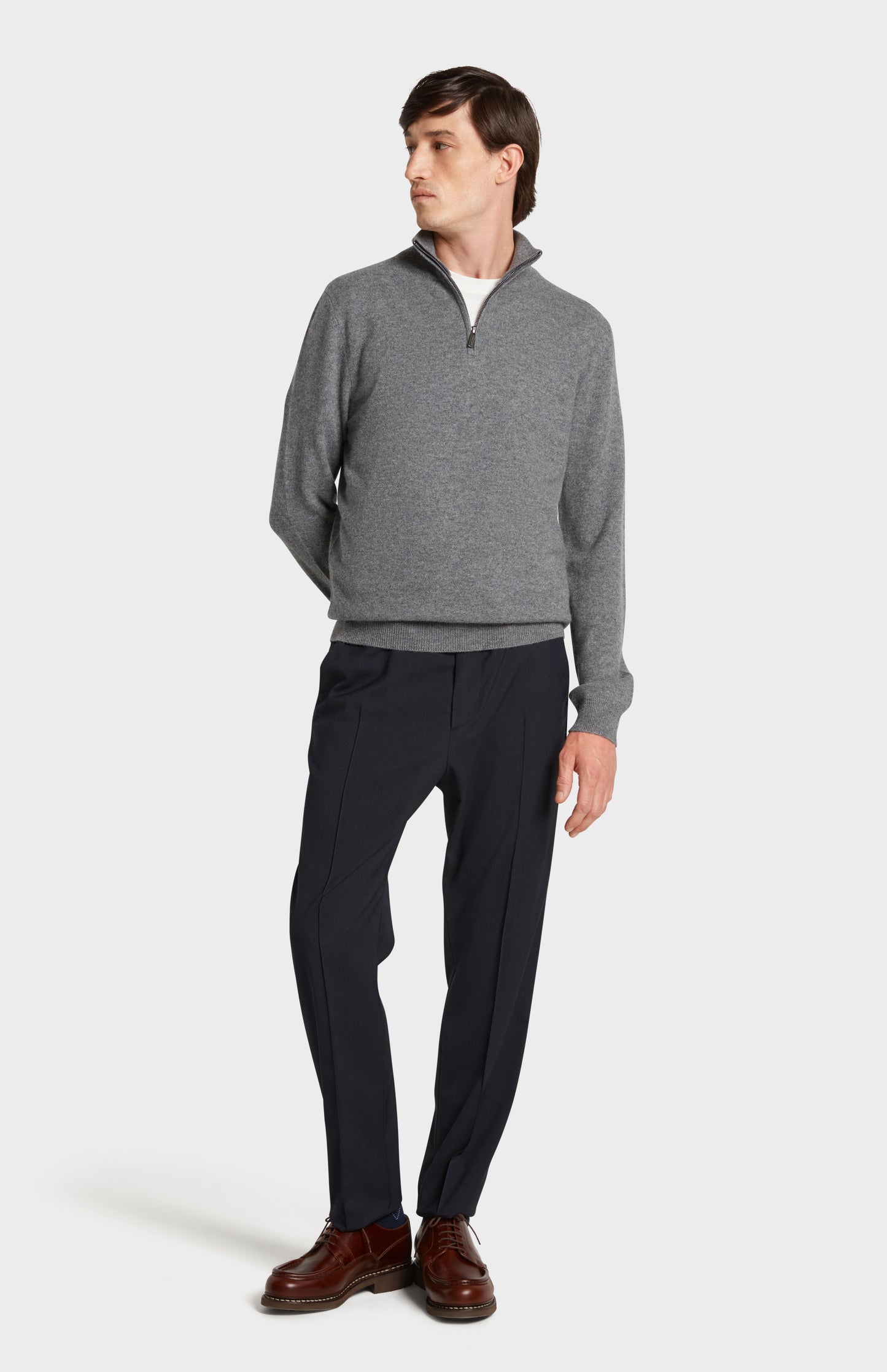 Full Front Look in Pringle of Scotland Qtr Zip Cashmere Jumper in Grey Melange