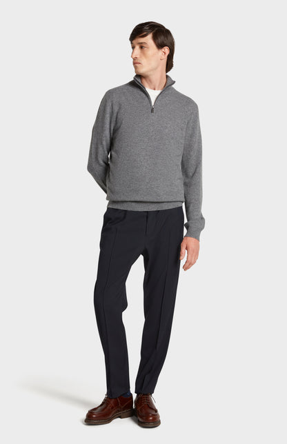 Full Front Look in Pringle of Scotland Qtr Zip Cashmere Jumper in Grey Melange
