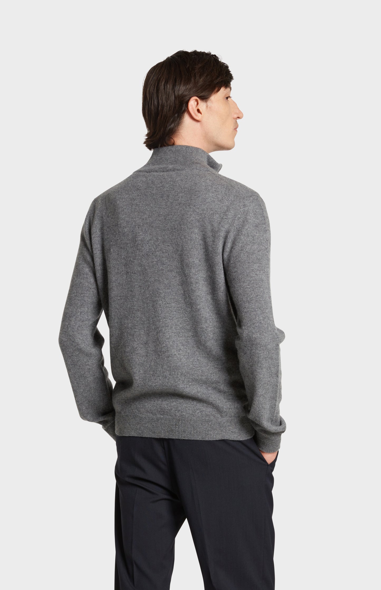 Back Image of Pringle of Scotland Qtr Zip Cashmere Jumper in Grey Melange