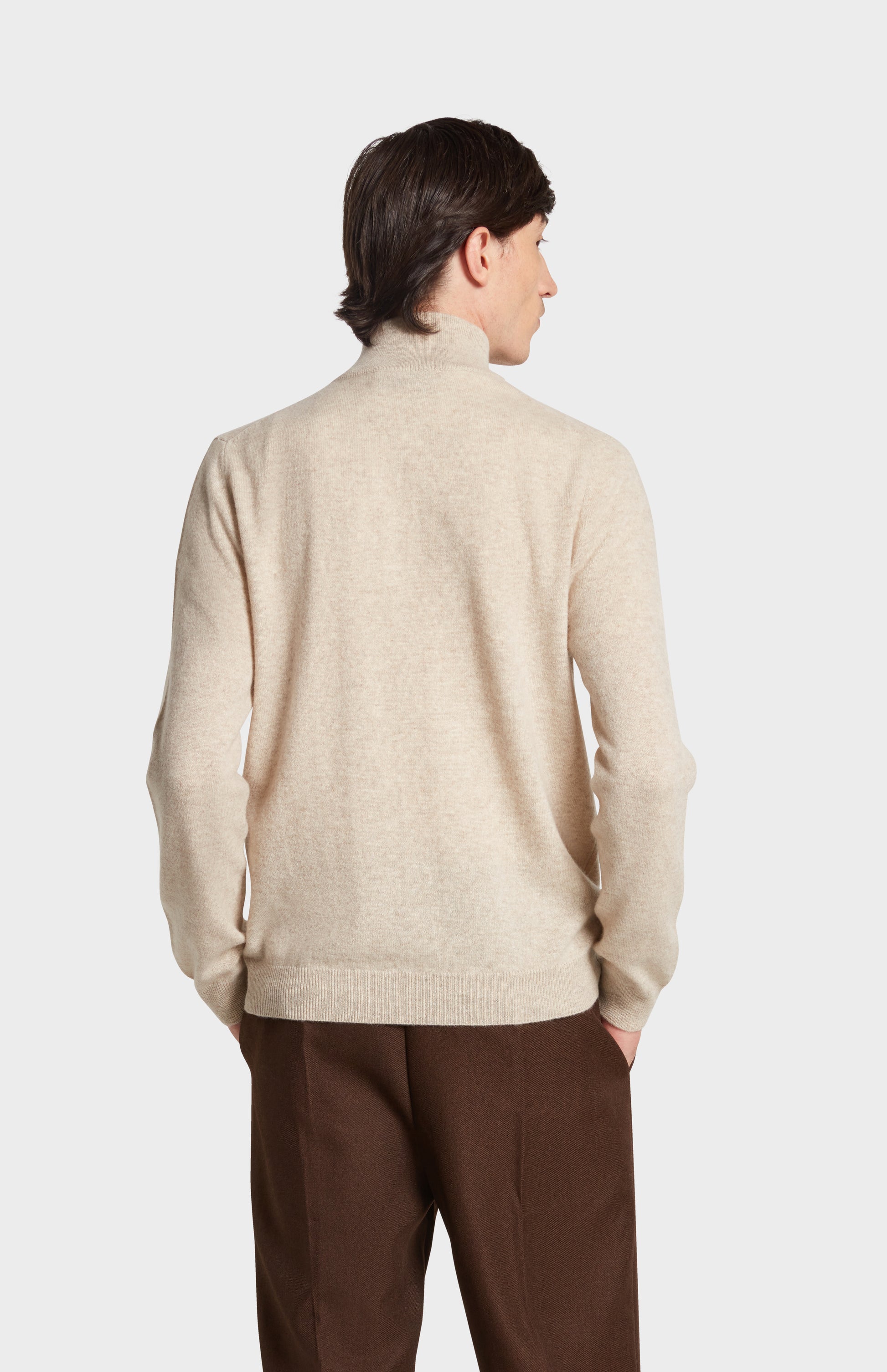 Back Image of Pringle of Scotland Qtr zip Cashmere Jumper in Oatmeal Melange