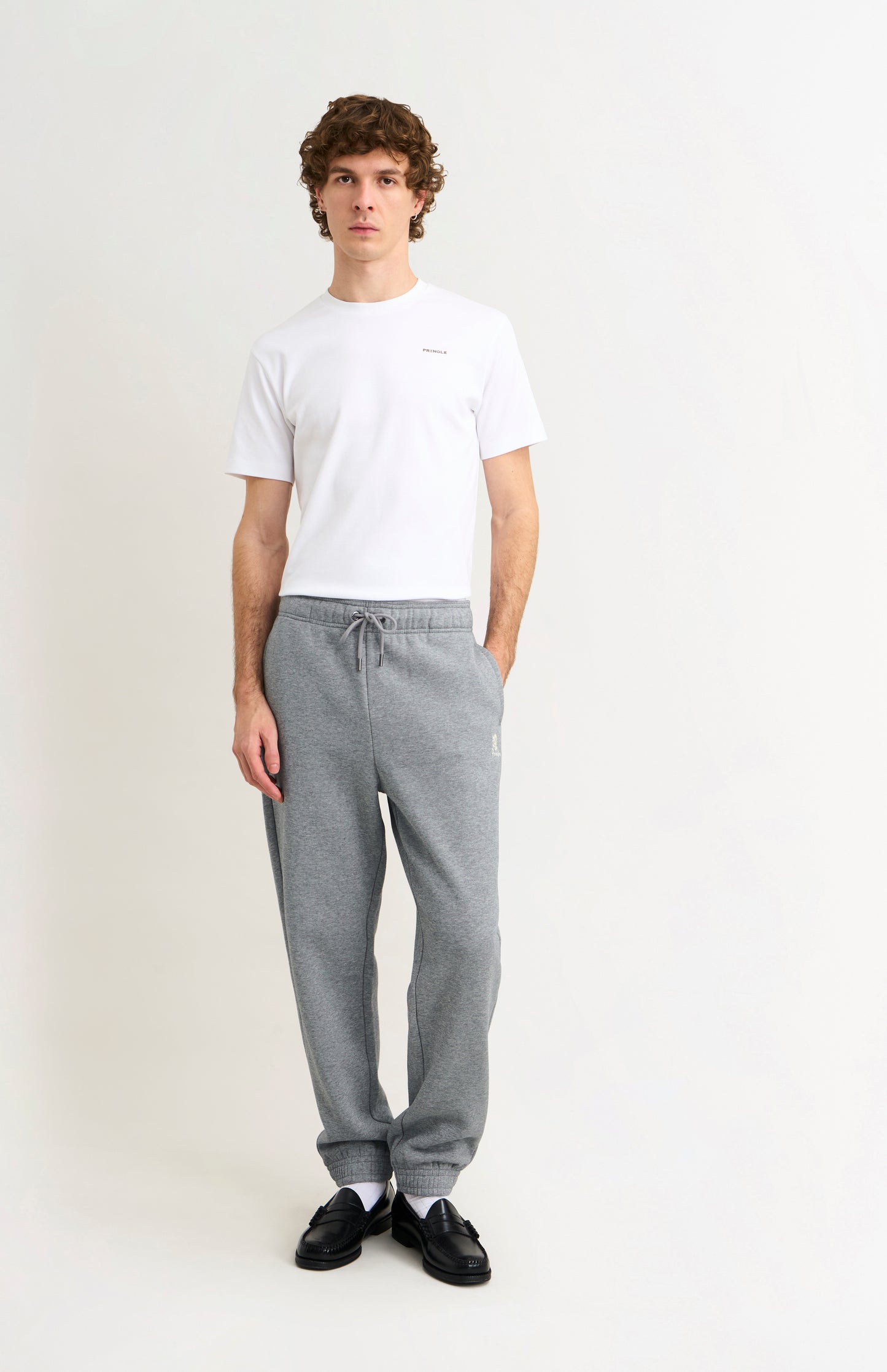 Pringle of Scotland Men's Track Pants In Grey Melange on model full length
