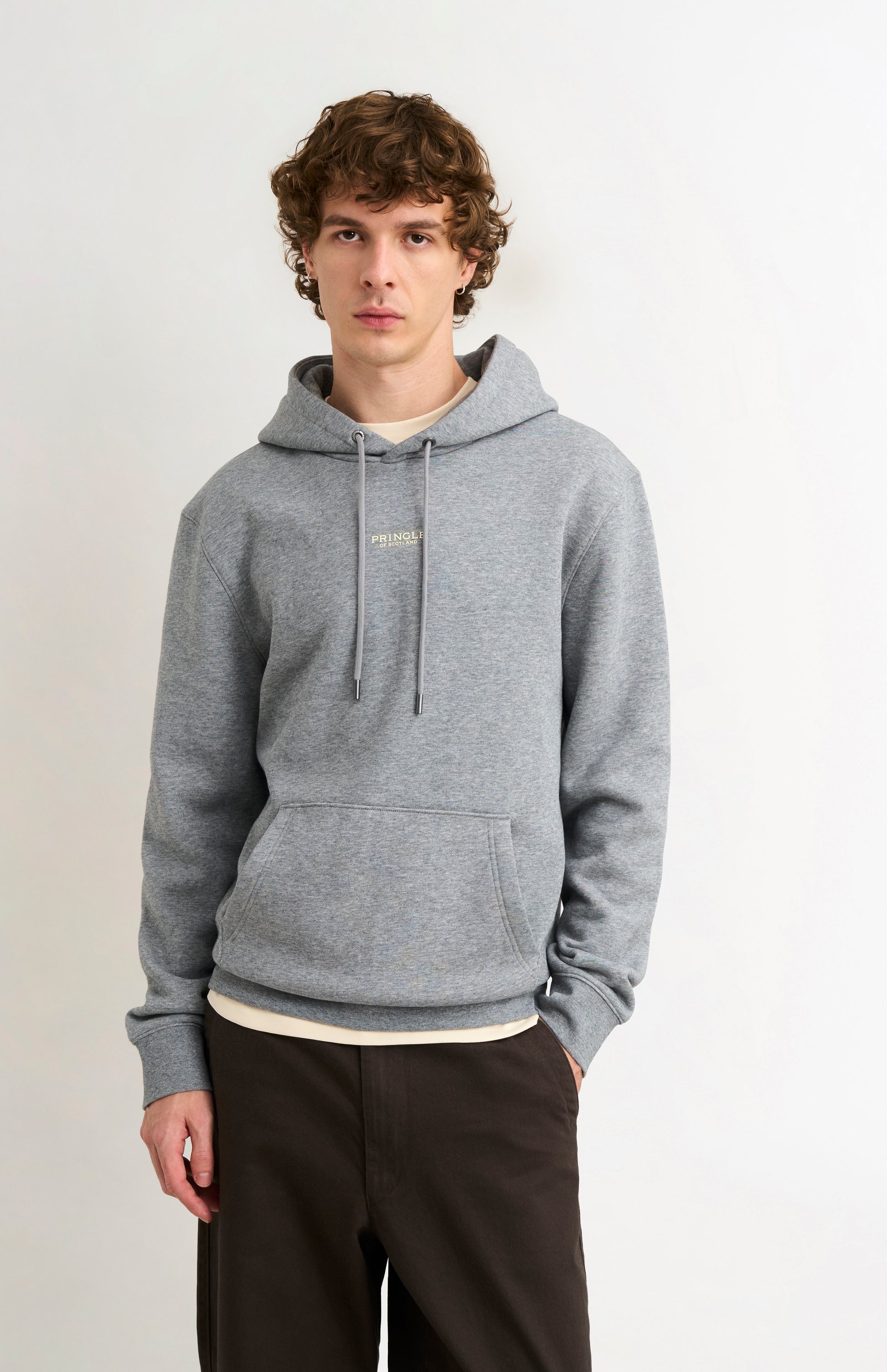 Pringle Men's Hooded Jumper In Grey Melange on model