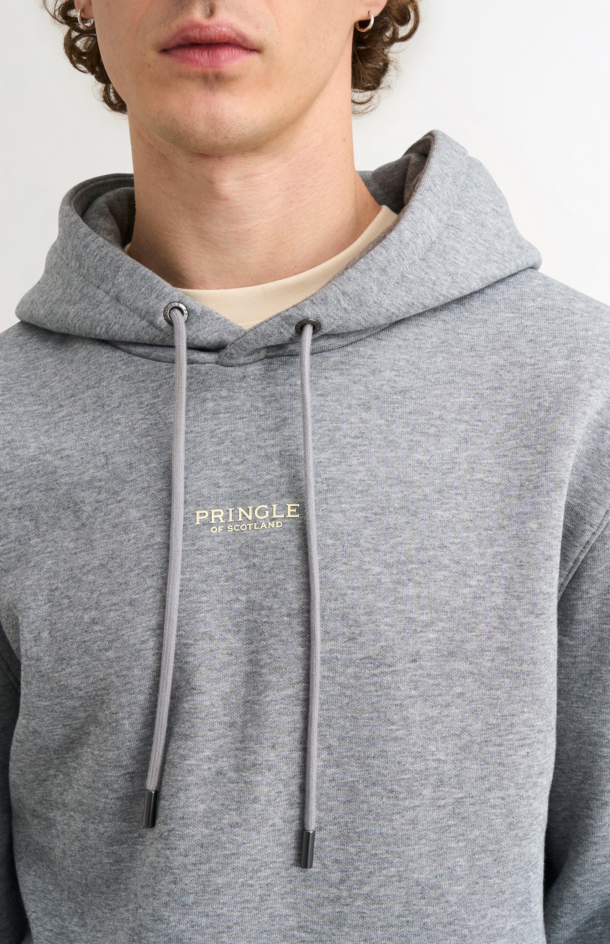 Pringle Men's Hooded Jumper In Grey Melange rubberised 3D logo detail