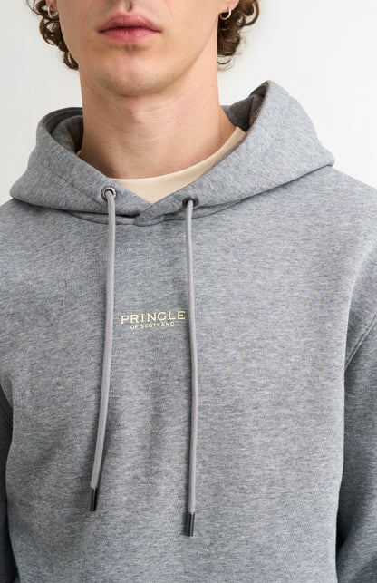 Pringle Men's Hooded Jumper In Grey Melange rubberised 3D logo detail