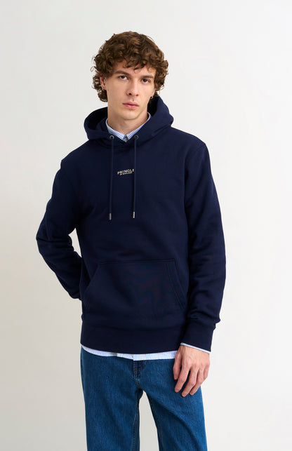 Pringle Men's Hooded Jumper In Navy Blue on model