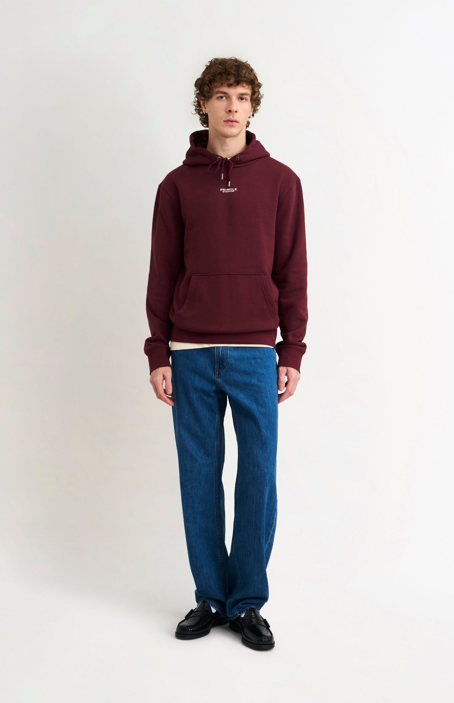 Pringle Men's Hooded Jumper In Burgundy on model