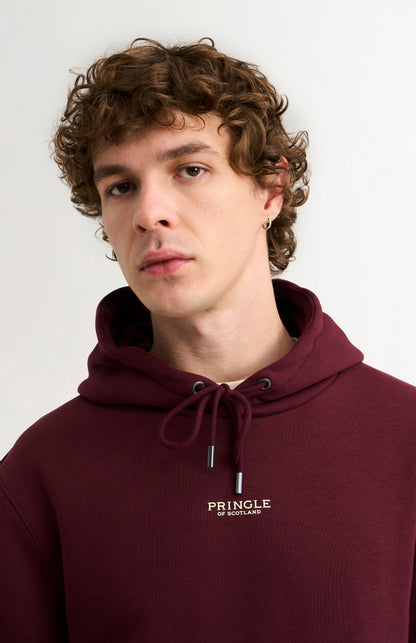 Pringle Men's Hooded Jumper In Burgundy neck detail