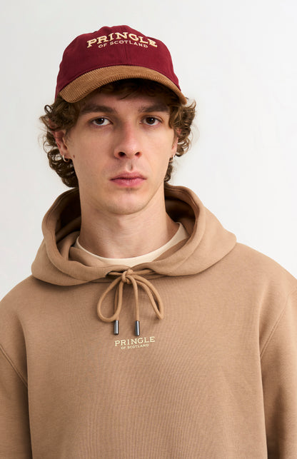 Pringle Men's Hooded Jumper In Mushroom neck detail