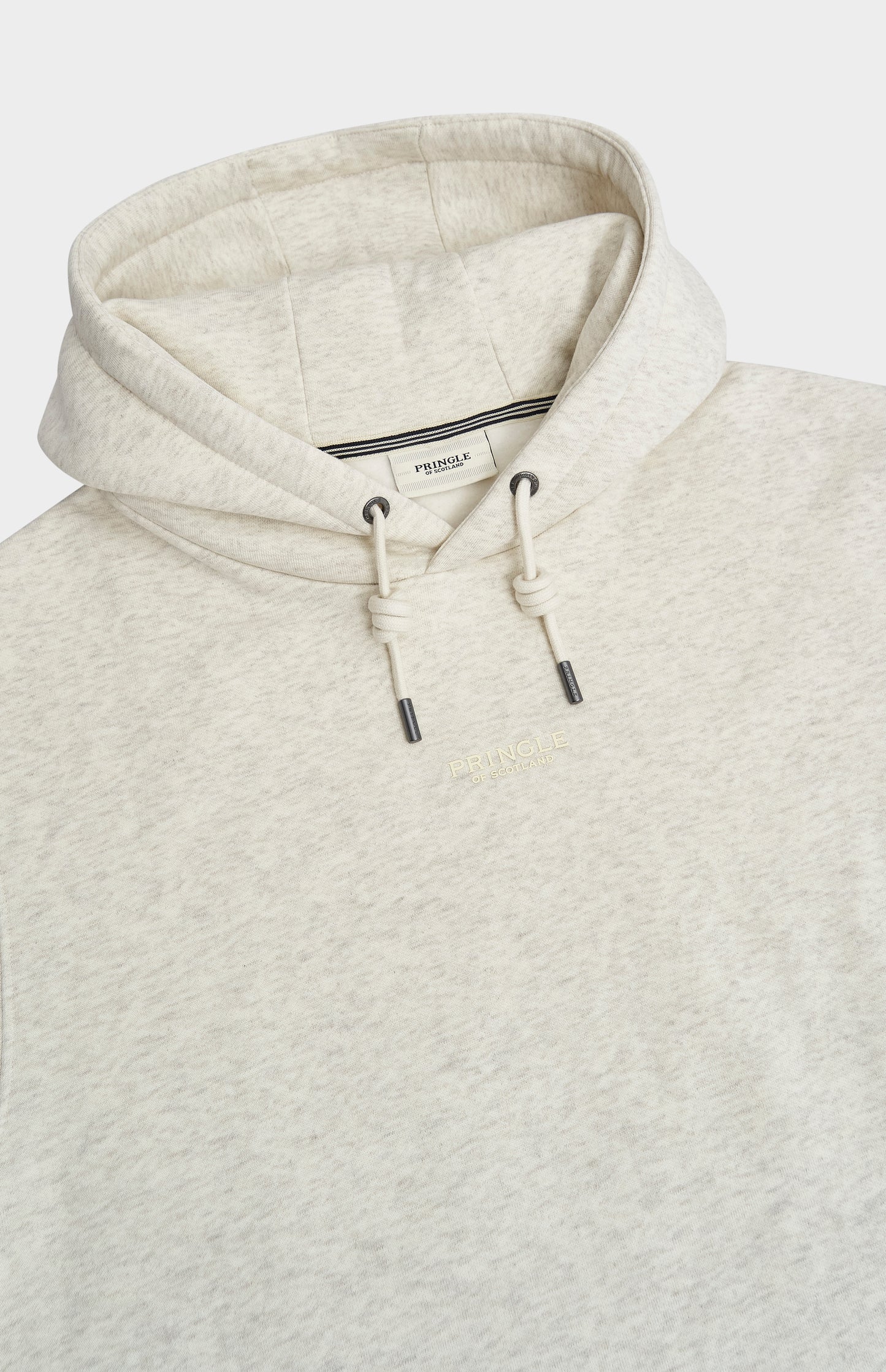 Pringle Men's Hooded Jumper In Ecru Beige Melange neck detail