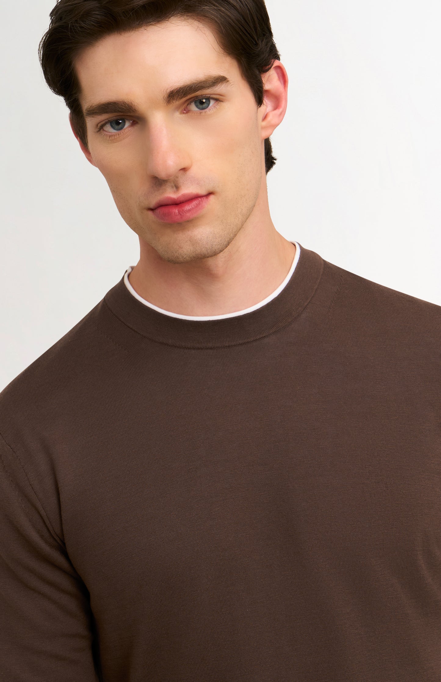 Men's Silk And Cotton Crew Neck Jumper In Chocolate Brown