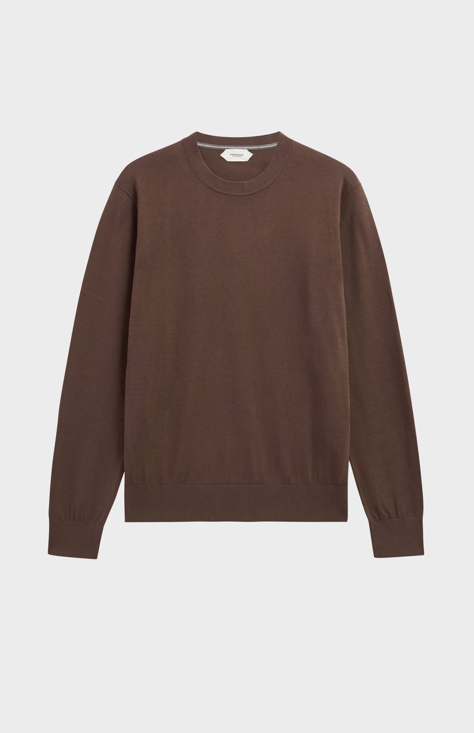 Men's Silk And Cotton Crew Neck Jumper In Chocolate Brown
