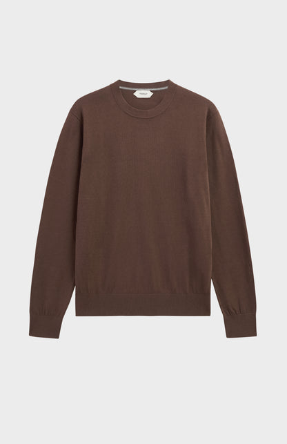 Men's Silk And Cotton Crew Neck Jumper In Chocolate Brown
