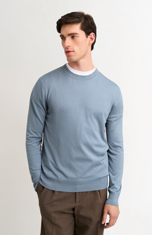 Men's Silk And Cotton Crew Neck Jumper In Light Blue