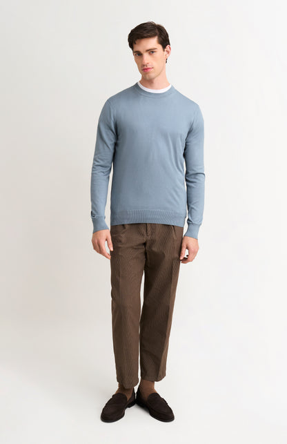 Men's Silk And Cotton Crew Neck Jumper In Light Blue