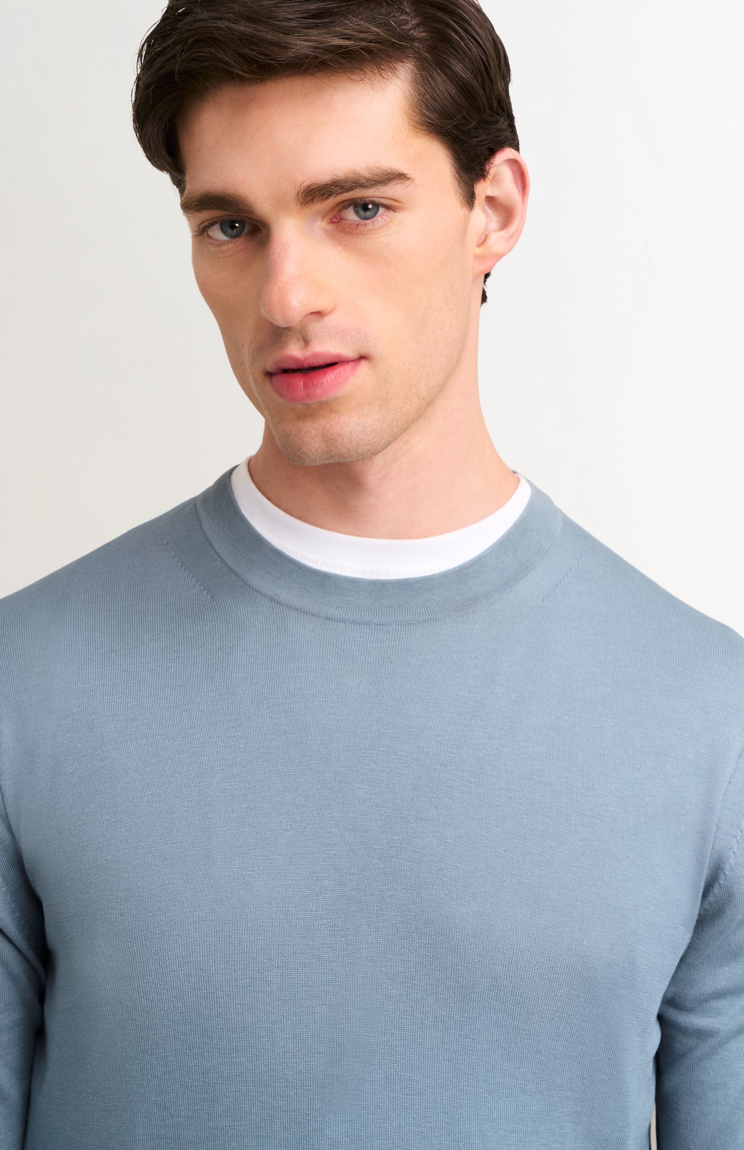 Men's Silk And Cotton Crew Neck Jumper In Light Blue