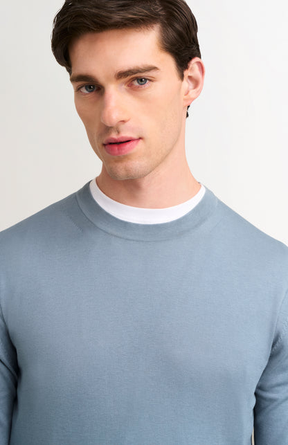 Men's Silk And Cotton Crew Neck Jumper In Light Blue