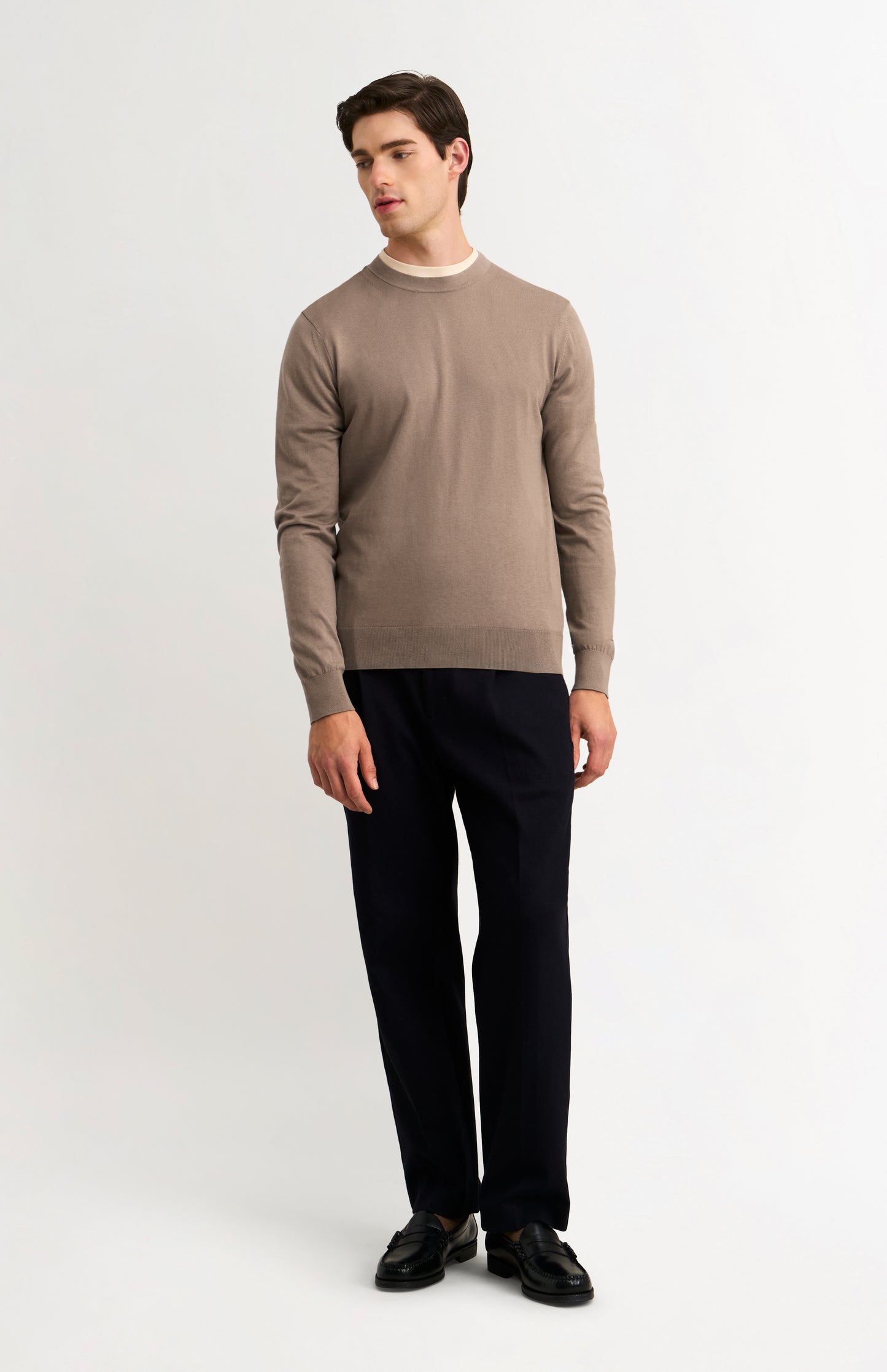 Men's Silk And Cotton Crew Neck Jumper In Mushroom