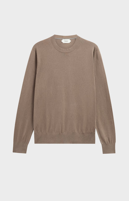 Men's Silk And Cotton Crew Neck Jumper In Mushroom