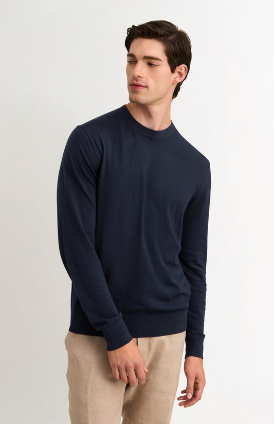 Men's Silk And Cotton Crew Neck Jumper In Navy