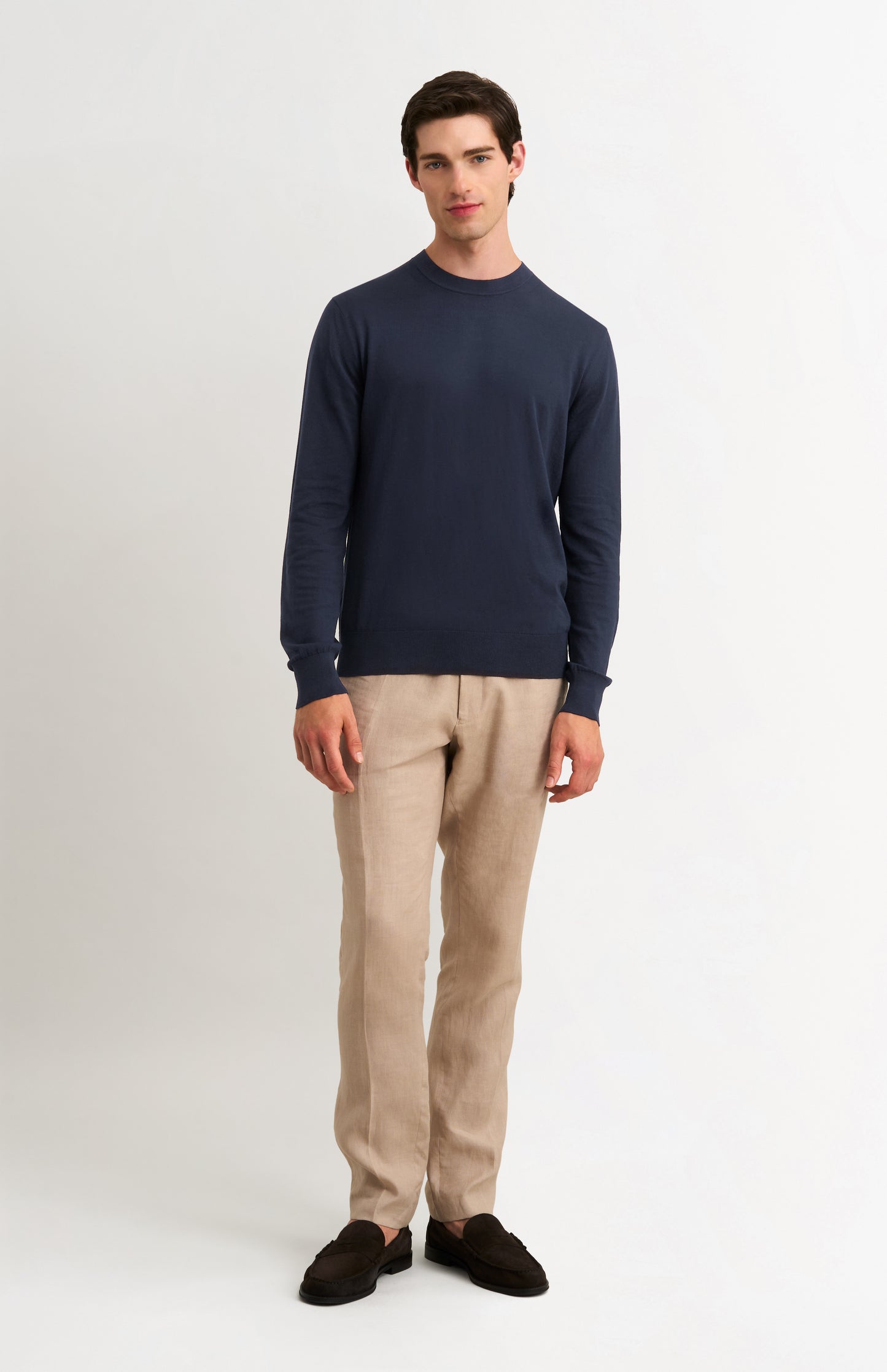 Men's Silk And Cotton Crew Neck Jumper In Navy