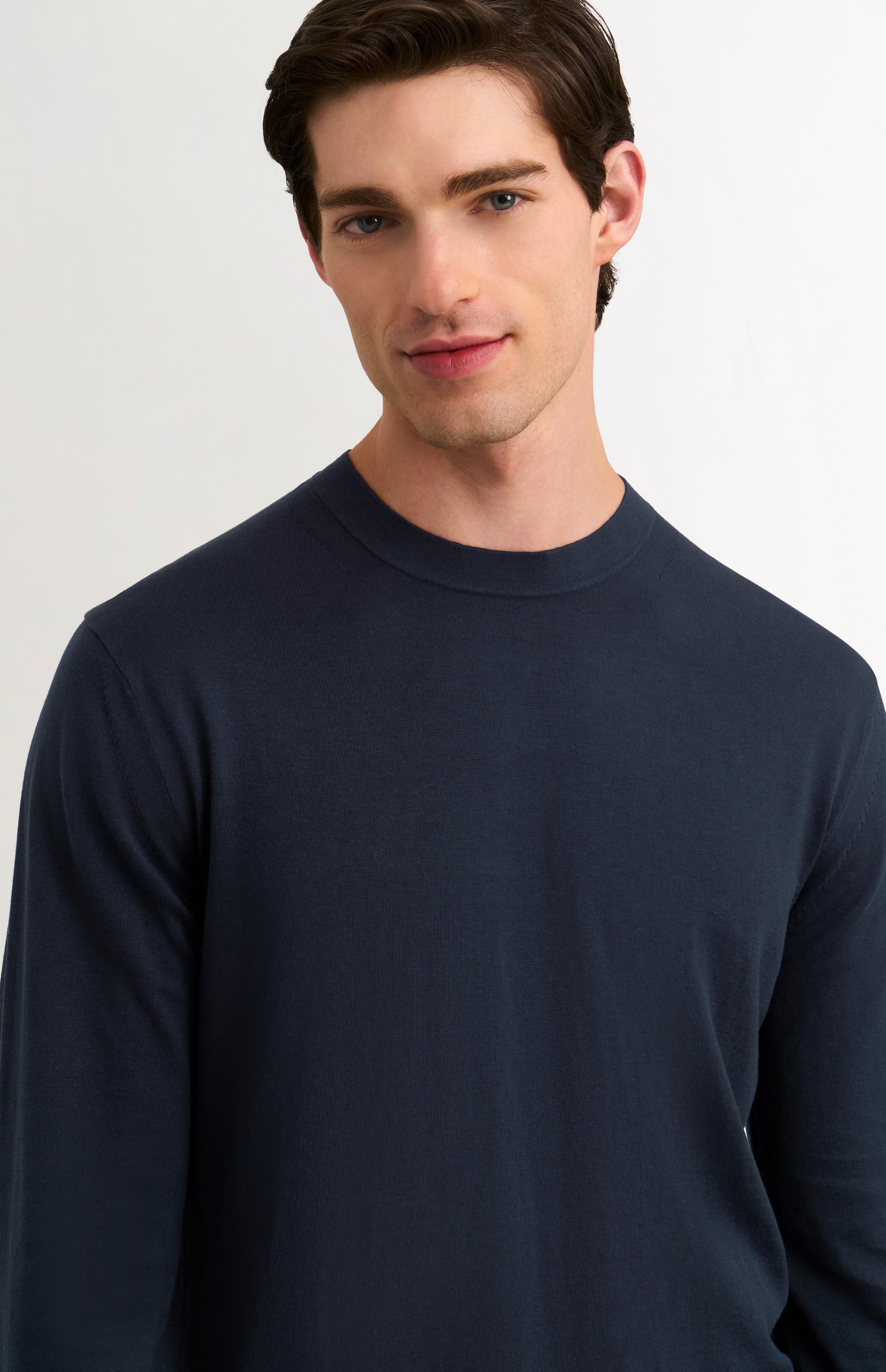 Men's Silk And Cotton Crew Neck Jumper In Navy