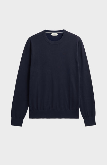 Men's Silk And Cotton Crew Neck Jumper In Navy