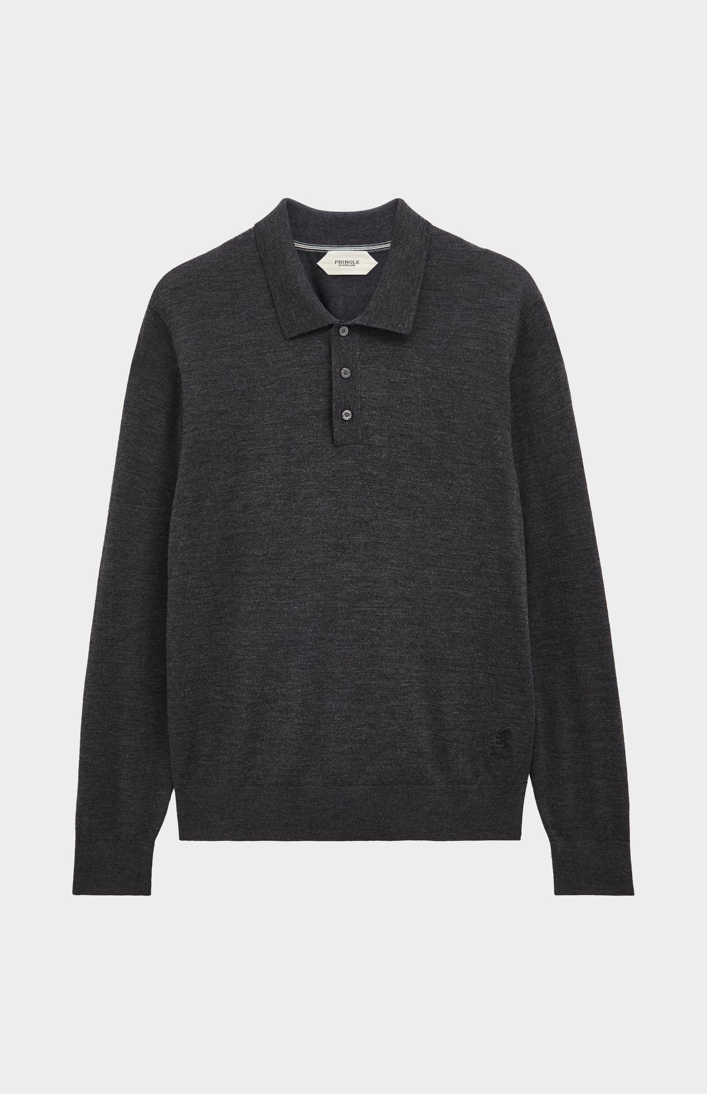 Pringle Men's Polo Shirt Fine Merino Wool Jumper in Charcoal Melange