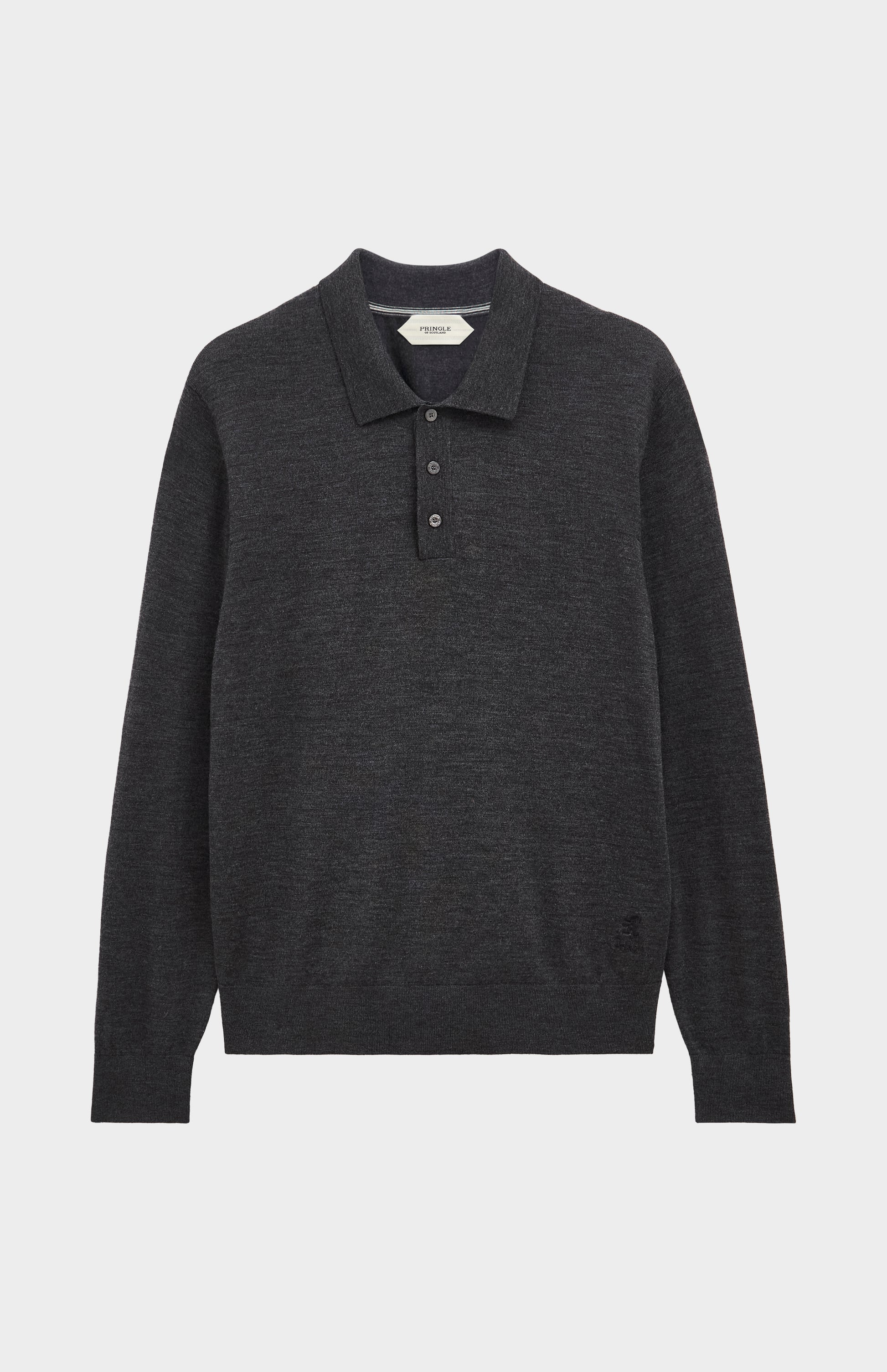 Pringle Men's Polo Shirt Fine Merino Wool Jumper in Charcoal Melange