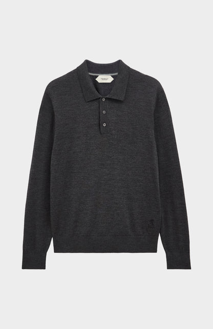 Pringle Men's Polo Shirt Fine Merino Wool Jumper in Charcoal Melange