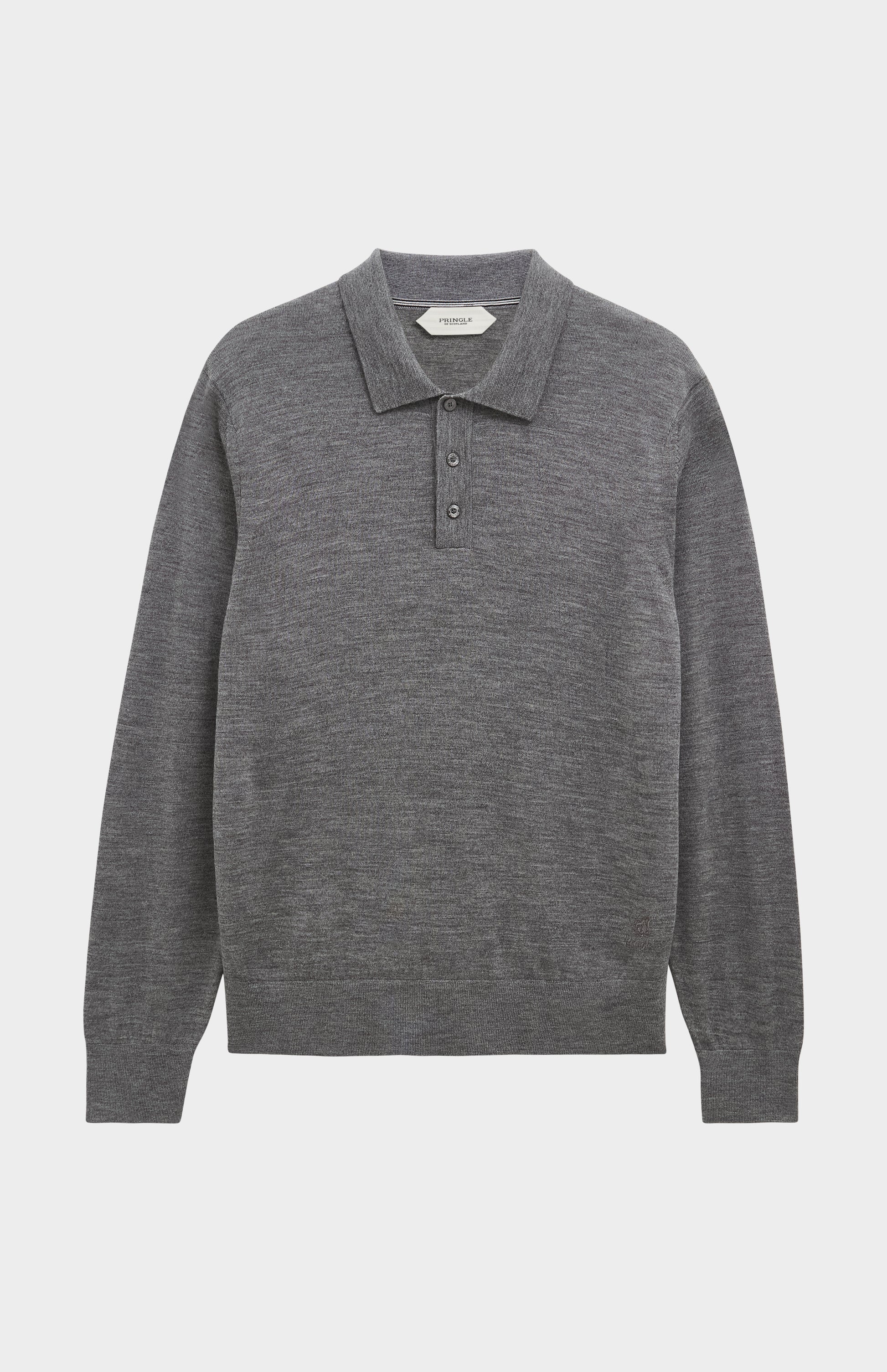 Pringle Men's Polo Shirt Extra Fine Merino Wool Jumper in Grey Melange