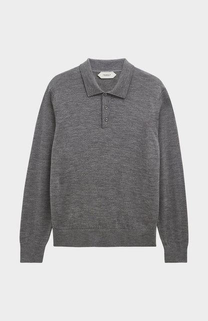 Pringle Men's Polo Shirt Extra Fine Merino Wool Jumper in Grey Melange
