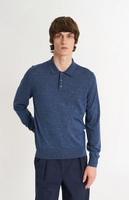 Pringle Men's Polo Shirt Extra Fine Merino Wool Jumper in Blue on model