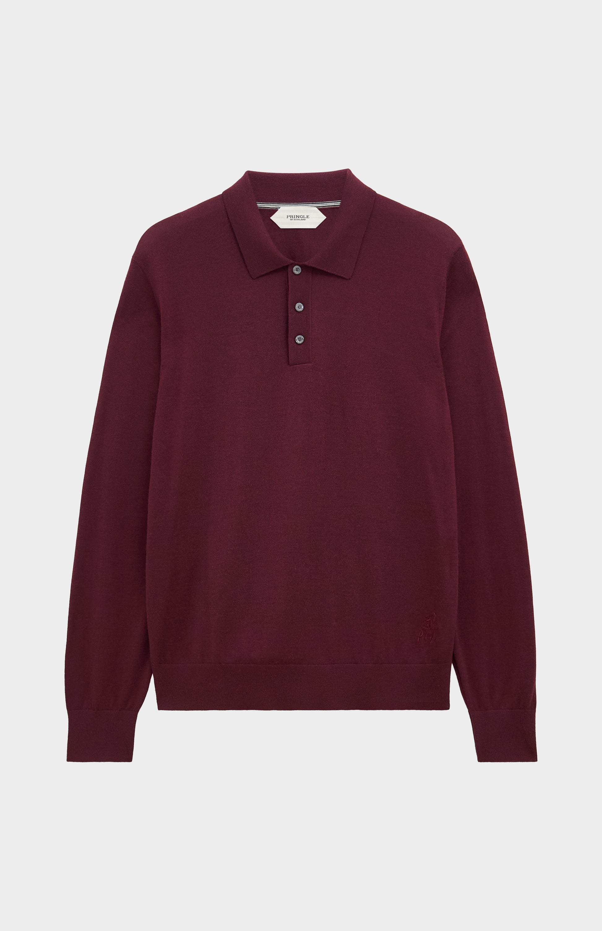 Pringle Men's Polo Shirt Extra Fine Merino Wool Jumper in Burgundy