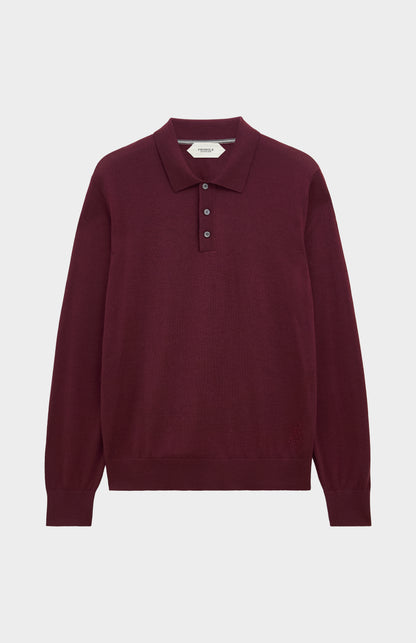 Pringle Men's Polo Shirt Extra Fine Merino Wool Jumper in Burgundy