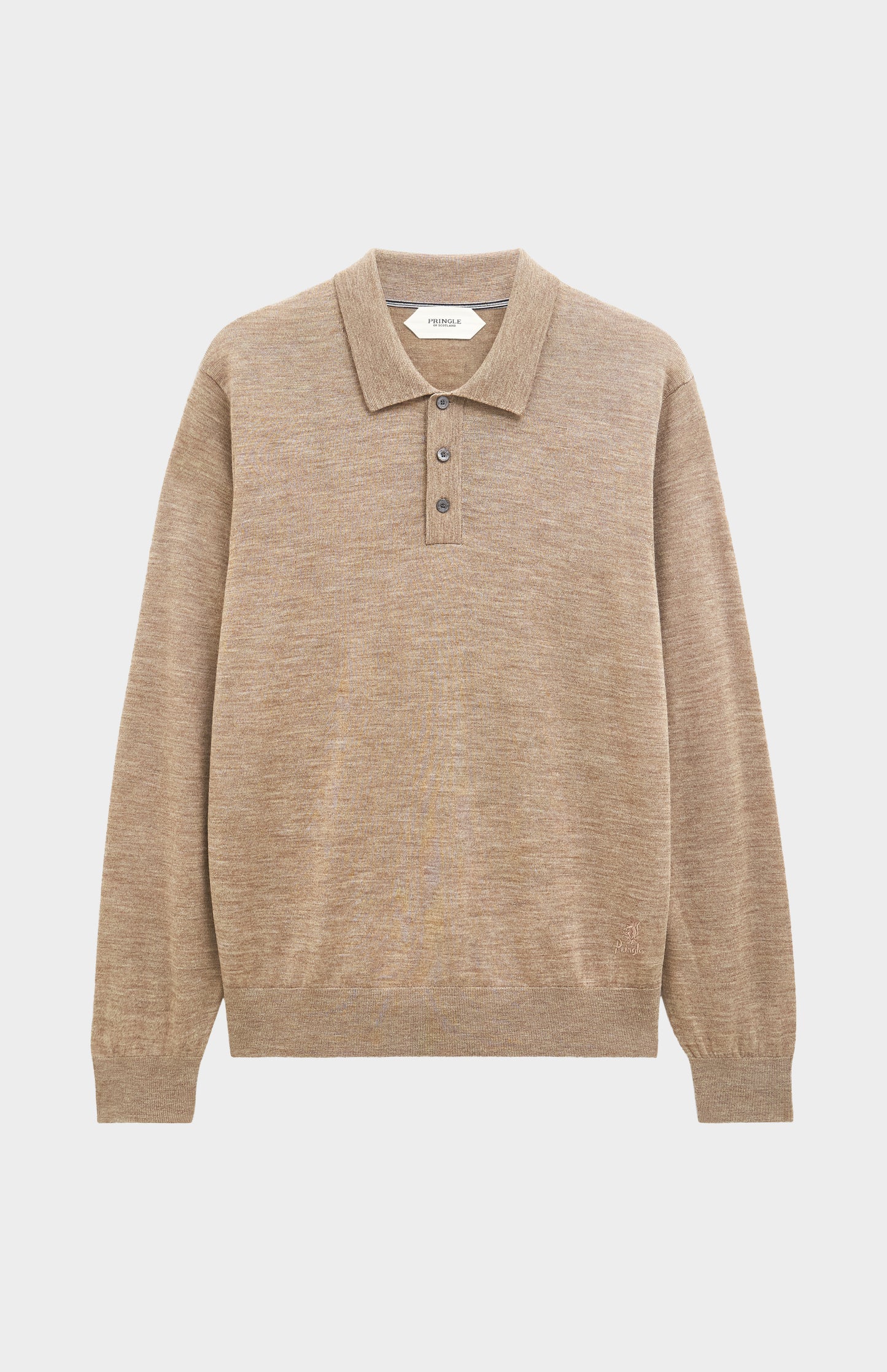 Pringle Men's Polo Shirt Extra Fine Merino Wool Jumper In Mushroom