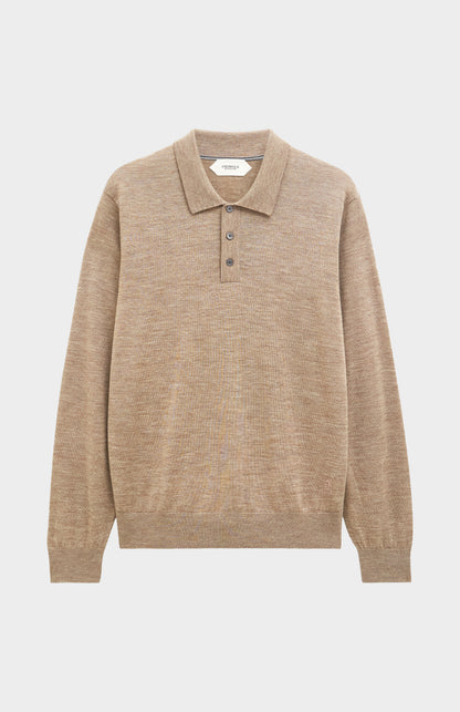 Pringle Men's Polo Shirt Extra Fine Merino Wool Jumper In Mushroom