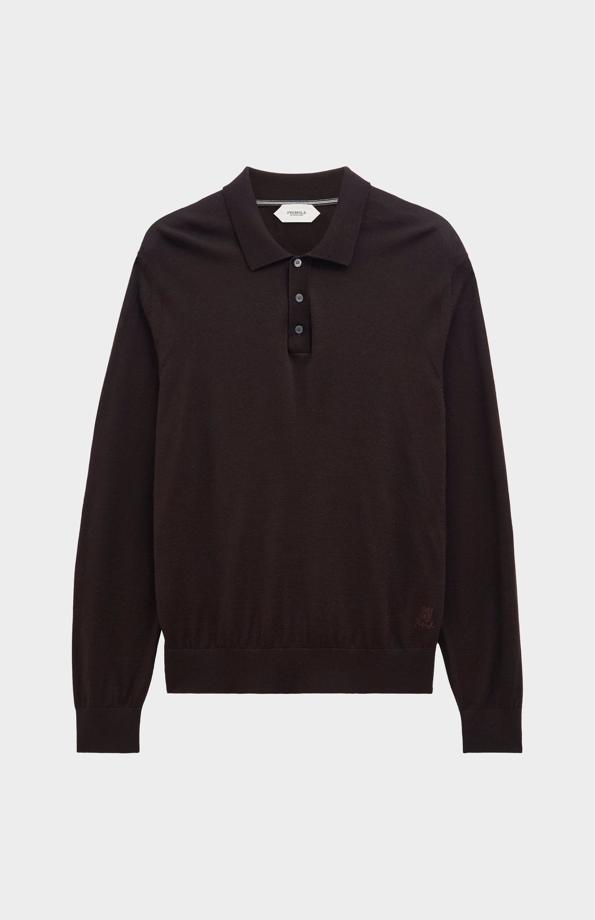Pringle Men's Polo Shirt Extra Fine Merino Wool Jumper in Dark Brown