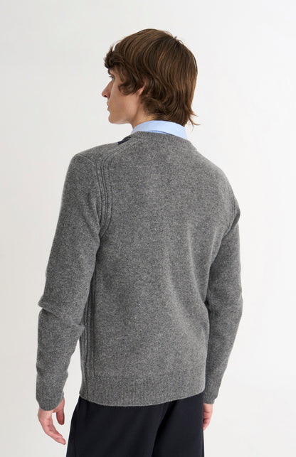 Pringle Men’s Lambswool Argyle V-Neck Jumper in Grey, Olive & Blue rear view